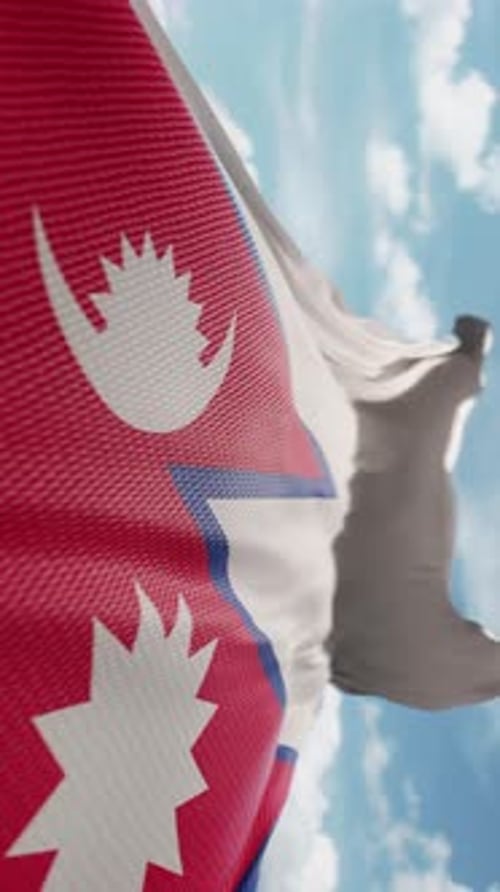 Wavy Flag of Nepal Blowing in the Wind in Slow Motion Waving Official Nepalese Flag Team Symbol