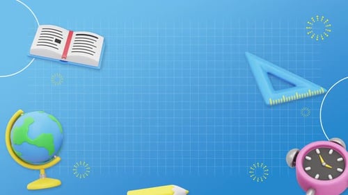 Animated School Supplies Education Background with 3D Icons