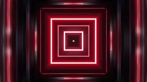 Stunning red neon square tunnel for a modern tech background