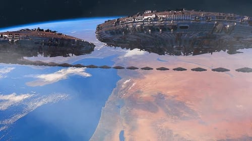 Alien fleet in circle formation above Earth