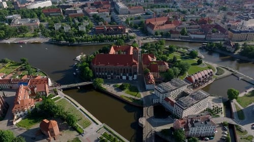 Wrocław Old Town. 4k aerial footage