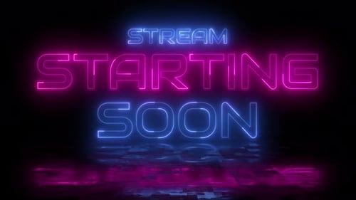Stream starting soon neon text animation suitable for video live streaming. Looped Glowing Light 4K.