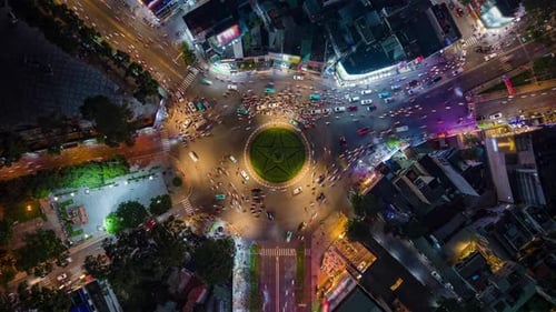 Aerial Timelapse of Busy Traffic in Ho Chi Minh City at Night Vietnam