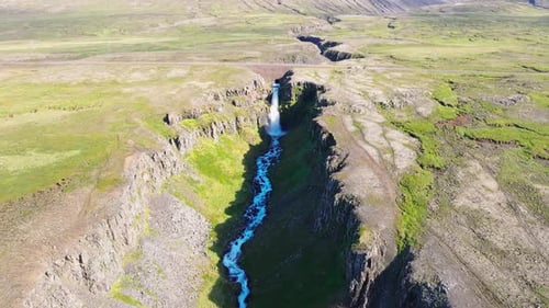 Aerial view of Gljufursarfoss waterfall in canyon, Iceland.