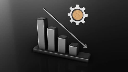 3D Bar Graph with Financial Data Decline Animation