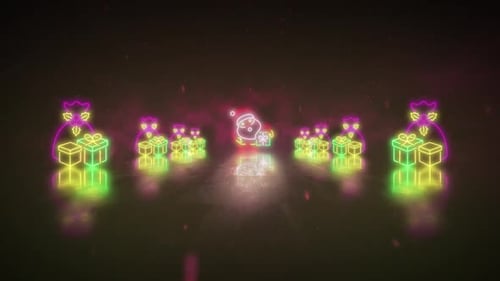 Neon Christmas Santa and Gifts Moving Loop