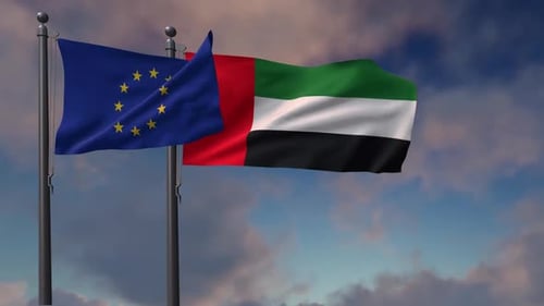 European Union and United Arab Emirates Flags Waving Animation