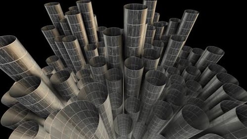Abstract Industrial Metal Pipes Background 3D Render With Geometric Tubes And Modern Architecture