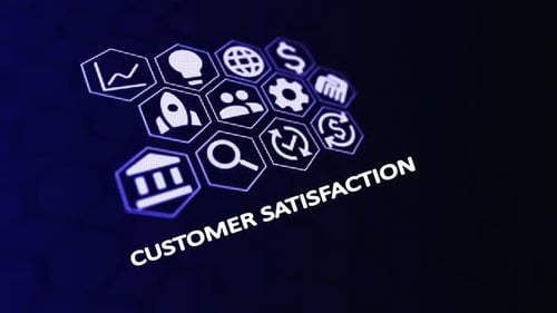Futuristic Digital Hexagon Icons with Customer Satisfaction Text Reveal