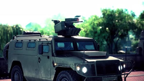 Armored Military Car in Big City