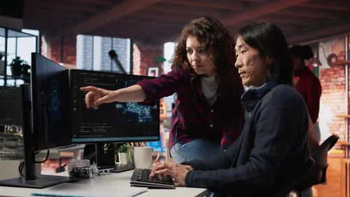 Teamworking Startup Office Colleagues Using Artificial Intelligence