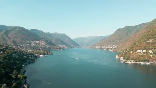 Aerial Drone Video of Famous Beautiful Village of Como in Lake Como in Europe Lombardy Italy