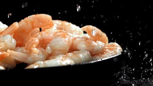 Drops of Water Drip Onto Fresh Shrimp Filmed on a Highspeed Camera at 1000 Fps