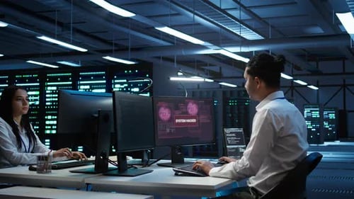 Data Center Cybersecurity Division Teamworking Colleagues Fighting Virus