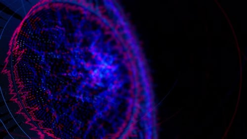 Close Up of Big Data Complex Round Graph Animation Quantum Computing Universe Cyber Space of AI