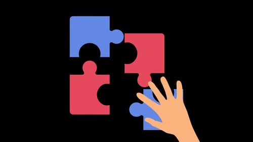 Flat Design Puzzle Pieces Connection with Hand Animation
