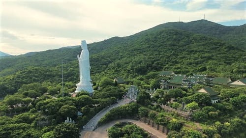 DA NANG, VIETNAM: Aerial View of the Giant Lady Buddha Statue and Linh Ung Pagoda