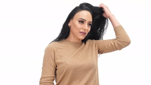 Woman Touching Hair and Smile
