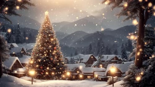 Ein weihnachtlich schönes Dorf mit einem Weihnachtsbaumglühen