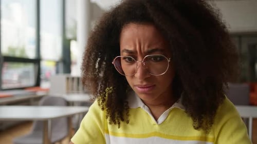 Confused Shocked African American Woman Student Girl Ethnic Female Problem Reading Bad News Loose