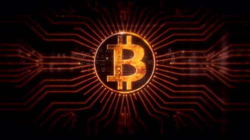 Bitcoin Symbol Reveal with Futuristic Circuit Board Animation