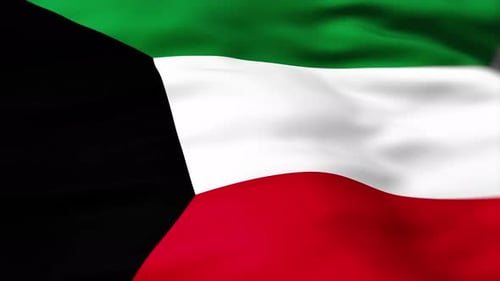 Kuwait National Flag Waving with Realistic Fabric Texture