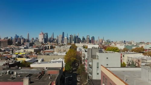 Aerial Views Capture Williamsburg's Charming Low Rise Buildings in Brooklyn Against Iconic Manhattan