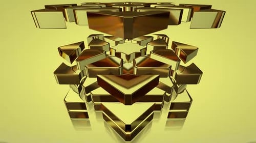 Hintergrund mit Stapeln goldener Formen, 3D-Render, Figuren, Exklusiv, Reflexion