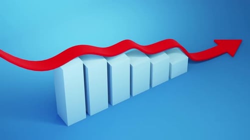 Rising Bar Chart with Red Upward Arrow