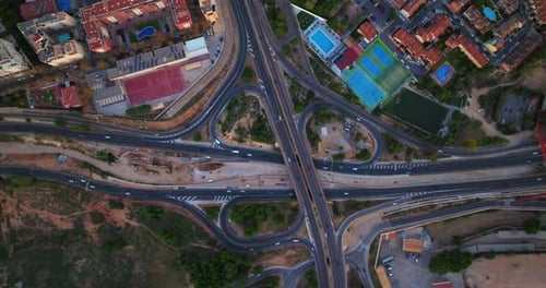 Top Down Aerial of Cars Drive at Cross Road Nobody Cityscape Traffic Highway Transportation