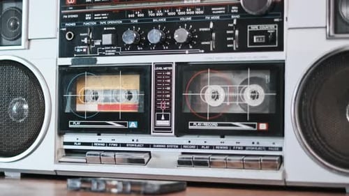 Retro Boombox with Cassette Tape Close Up