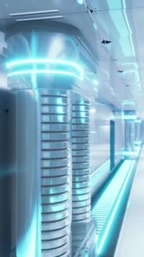 A Futuristic Hallway Illuminated By Blue and White Lights
