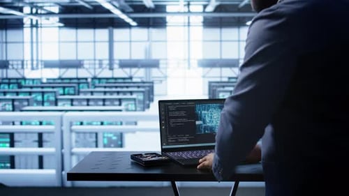 El ingeniero de Server Hub trabaja con un modelo computarizado de inteligencia artificial