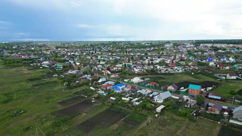 Aerial View of Russian Traditional Old Wooden Houses Poor Village Life of Ordinary People