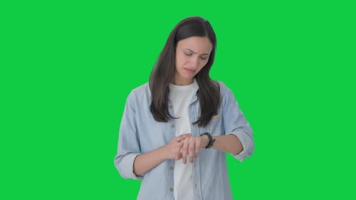 Angry Indian girl waiting for someone Green screen