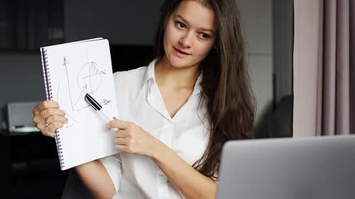 Young Woman Presents Chart During Remote Video Call
