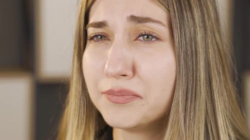 Close-up crying unhappy eyes.