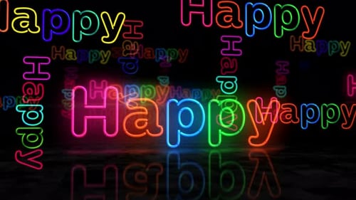 Looping Colorful Neon Happy Text Animation