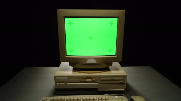 Retro Pc with Chroma Key Green Screen Old Computer Studio Closeup ...