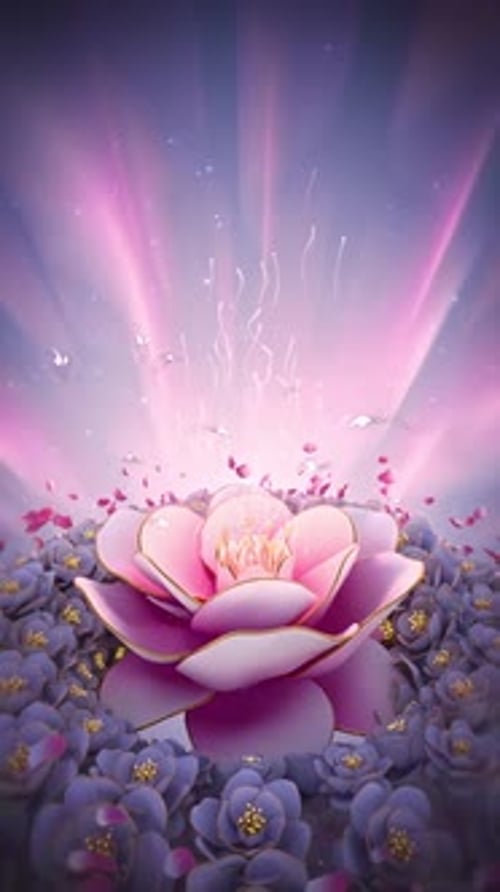 Decorative Lotus Flower Blooming with Magical Light Rays