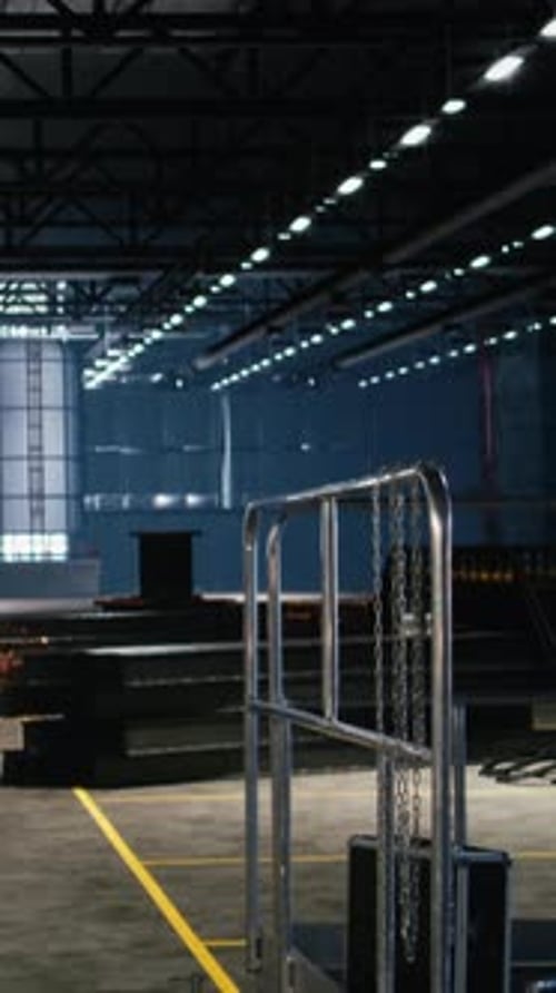 Vertical Video Empty Warehouse Interior in Heavy Industry Environment Displays Steel Work