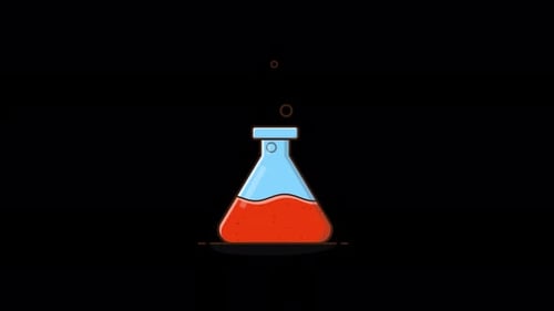 Flat Design Animated Science Flask with Bubbling Liquid