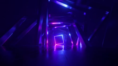 Vibrant neon tunnel journey into starry digital abyss
