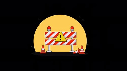 Flat Design Under Construction Barrier with Warning Sign Animation
