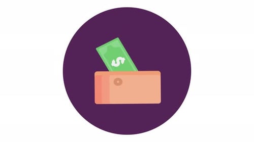 Animated Flat Design Wallet with Money Icon