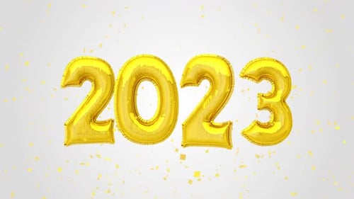 New Year 2023 Golden Balloons Confetti Celebration Animation