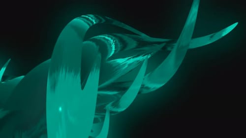 Teal abstract art 3D Swirling liquid forms on a dark background.
