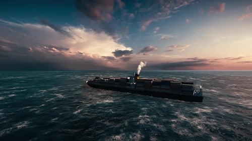 Container Ship Transporting Cargo Across Ocean