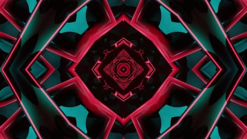 Red and black abstract design with circular design in the center. Kaleidoscope VJ loop