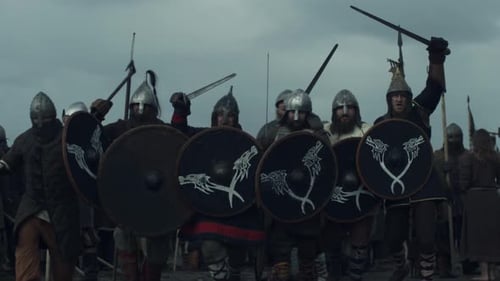 Medieval Warriors Raise Swords Ready for Battle